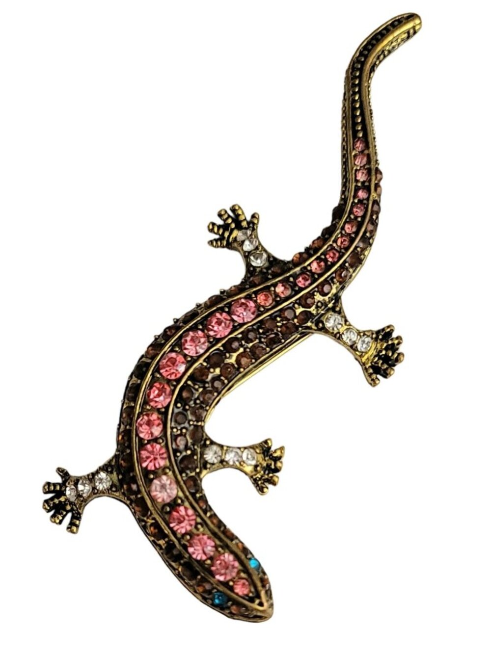 Gold Tone Rhinestone Gecko, Lizard Brooch, Pin - Picture 5 of 5